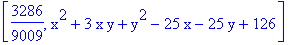[3286/9009, x^2+3*x*y+y^2-25*x-25*y+126]